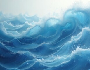 Aufkleber - Abstract ocean beach painted background. Creative water blue sea wave texture, modern art. Generative Ai illustration, wallpaper. Trendy design template, vacation mood with paradise skyline.