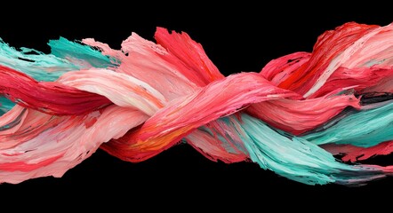 Poster - A colorful abstract twisted wavy shape in motion is depicted in a 3D rendering, showcasing computer-generated geometric digital art