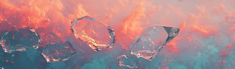 Poster - An abstract crystal background with an iridescent texture is the subject of this 3D render, presented in a macro panorama style, emphasizing a faceted gem, and designed to serve as a wide panoramic