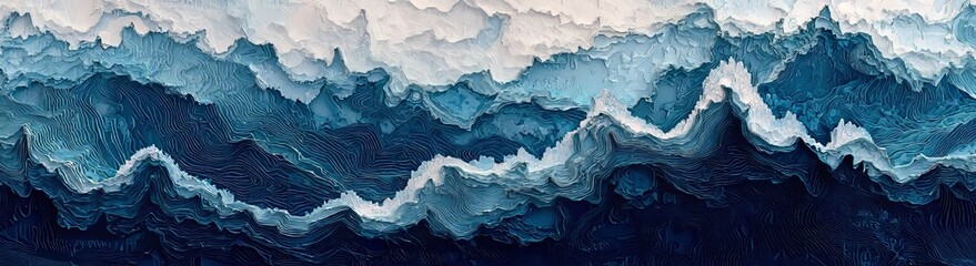 Poster - Panoramic 3D landscape in paper cut style with curved shapes and blue gradient hues, featuring an abstract geometric pattern for use as a background in cover art, book design, posters, and flyers