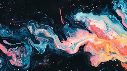 Poster - Fluid and liquid colors, trendy gradients, abstract shapes, holographic effects, and 3D render create a unique visual