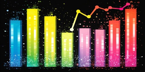 Poster - Abstract Data Visualization with Vibrant Bar Graph, Line Chart on Dark Backdrop, Sleek Vector Art