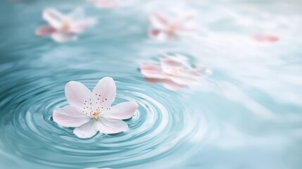 Poster - Calm water adorned with pastel petals creates a serene atmosphere in natures gentle embrace Generative AI
