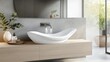 © Pannee - A sink with clean, white ceramic and a modern faucet running water.