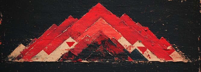 Poster - Red paper or rectangle banners are combined with geometric transparent layered triangle shapes on a red abstract background design with texture detail, often utilized in modern art business patterns