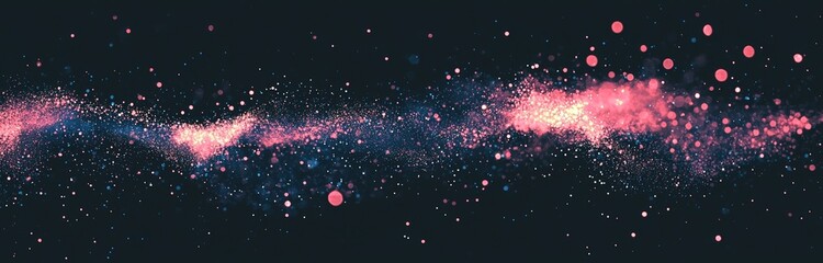 Poster - A stream of particles is set against a rich purple backdrop filled with numerous glowing particles, creating an information technology themed background generated through 3D rendering