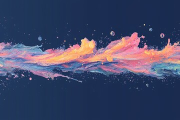 Poster - A vibrant abstract artwork featuring a blue backdrop and a swirling mix of pink and yellow hues at the bottom is available in stock