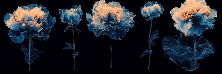 Poster - D wallpaper featuring fractal flowers with a golden and black liquid marble background is ideal for wall frames, alongside resin geode and abstract art pieces that resemble geode paintings, all