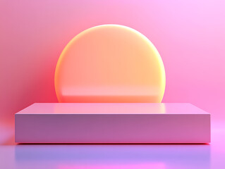 Poster - Sunset glow over minimalistic display platform modern studio digital art contemporary environment front view aesthetic concept