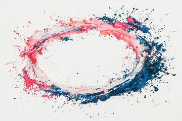 Poster - An explosion of abstract circle liquid motion flow is depicted with a curved wave and colorful pattern, accompanied by paint drops on a white background