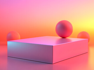 Poster - Geometric shapes balance and interact in a colorful abstract setting digital art modern aesthetic vibrant view