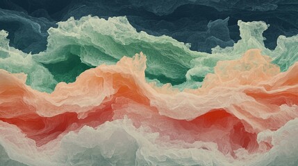 Fototapete - Neural impulses of an abstract nature cascade in waves of vivid, neon hues