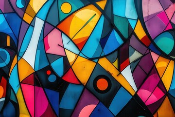 Poster - Exploring the Intricate Layers of Blockchain Technology Through Vibrant Abstract Shapes and Colors