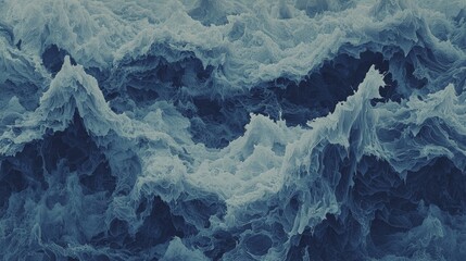 Fototapete - A classic blue abstract gradient background featuring 3D illustration with lines print from the waves, modern graphic texture, and geometric pattern