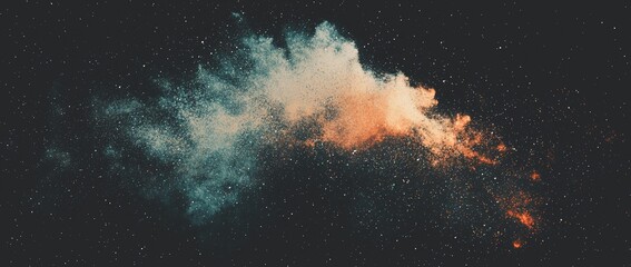 Poster - Grainy and noisy poster background with dark blue, orange, and red color waves, set against a black backdrop for an abstract header or banner design
