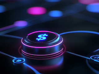 Poster - Digital financial interaction virtual environment graphic design neon aesthetics futuristic viewpoint cryptocurrency concept
