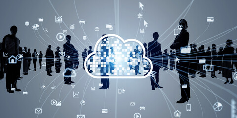 Poster - Cloud computing concept visual with group of multinational people