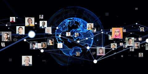 Poster - Multinational group of people and global network concept visual