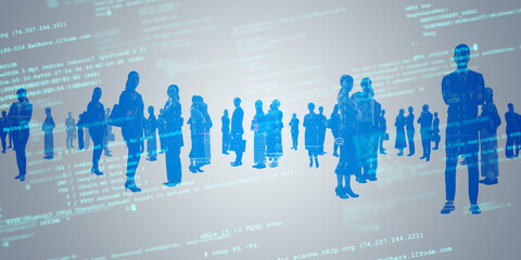 Poster - Multinational group of people and digital technology concept visual