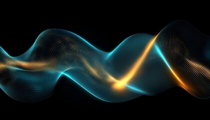 Poster - vivid turquoise and golden electronic network pattern with ultra sharp edges in perspective view