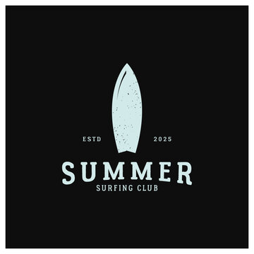 surfing logo with vintage paddle board beach waves, for business, sport, adventure, tourism, vacation