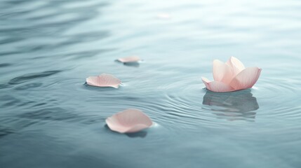 Aufkleber - Soft pastel colors and serene water create a tranquil setting for floating flower petals in peaceful harmony Generative AI