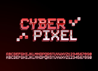Wall Mural - modern cyber pixel red danger text effect in 3d futuristic style