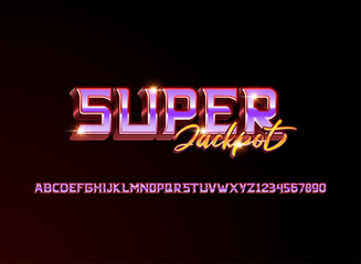 Fototapete - modern futuristic golden purple super jackpot font alphabet