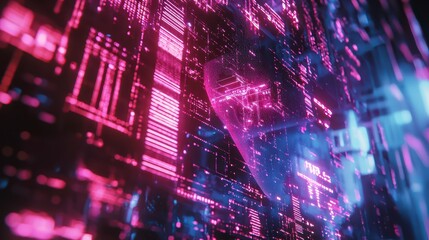 Poster - digital matrix: a mesmerizing composition showcasing a complex digital matrix, illuminated by a vibr