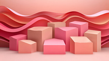 Aufkleber - Abstract geometric shapes arrangement studio digital art soft color palette front view modern design concept