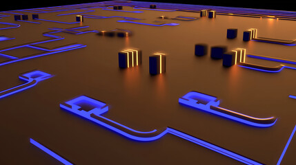 Poster - Digital circuit design action virtual space 3d visualization futuristic environment aerial view technology concept
