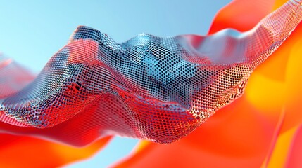 Poster - Futuristic Glitch Mesh Textile Pattern, seamless design featuring metallic textures, minimalist aesthetic, clean background, ideal for modern decor and digital applications