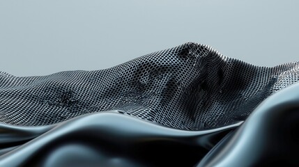 Poster - Futuristic Metallic Mesh Pattern, seamless abstract design featuring glitch effects, minimalist aesthetic, clean background, ideal for modern textiles and digital applications