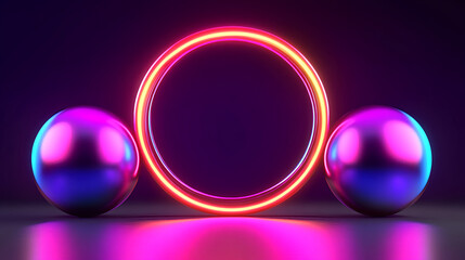 Aufkleber - Dynamic neon circles abstract space 3d graphics creative design close-up view visual aesthetics