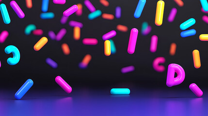 Poster - Colorful 3d letter shapes falling digital animation abstract environment vibrant viewpoint creative concept