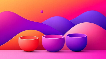 Poster - Colorful abstract bowls on gradient background digital art creative environment modern aesthetic