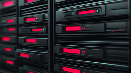 Poster - Monitoring data flow in server racks data center digital infrastructure high-tech environment close-up view technology insights