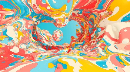 Poster - Vibrant Swirling Psychedelic Background, bold 70s-inspired neon colors, dynamic patterns, minimalist design, ample free space for creativity and expression