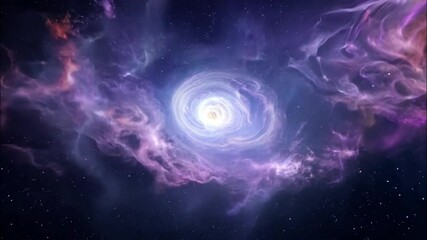 Wall Mural - A swirling galaxy with a bright white star in the center. The galaxy is filled with purple and pink clouds