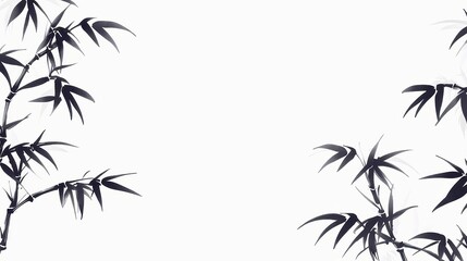 Poster - Sumi-e Bamboo Forest Background, elegant ink brushwork, serene and minimalist design, promotes tranquility, ideal for meditative spaces or calming environments