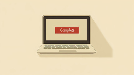 Poster - Completion notification on a laptop screen in a minimalist workspace environment