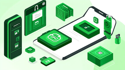Poster - Digital security features smartphone interface graphic design modern technology close-up view cyber protection concepts
