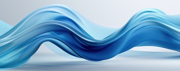 Poster - Abstract 3D Render of Fluid Blue Waves with Soft Gradients and Flowing Lines in a Minimalistic Style for Background and Design Use Flowing gradient blue curve ribbons background