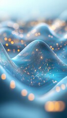 Poster - Abstract Flowing Waves, Digital Data Visualization, Blue 3D Graphic Design, Modern Background