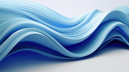 Poster - Abstract 3D Render of Flowing Waves in Blue Tones, Capturing Dynamic Movement and Texture in Modern Digital Art Composition Flowing gradient blue curve ribbons background