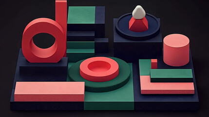 Poster - Abstract geometric shapes studio digital art minimalistic elevated view colorful design for modern spaces