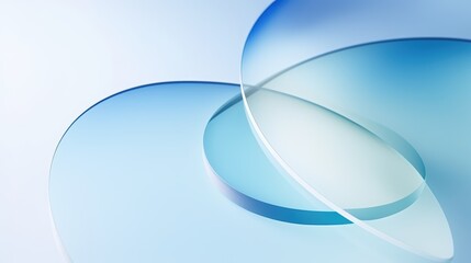 Poster - Abstract composition of translucent glass shapes in shades of blue and white, creating a serene and calming atmosphere for design purposes Curve glass with light illuminated