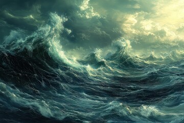 Poster - Digital Artwork Showcasing the Fluidity and Movement of Abstract Waves With Vibrant Colors and Dynamic Shapes