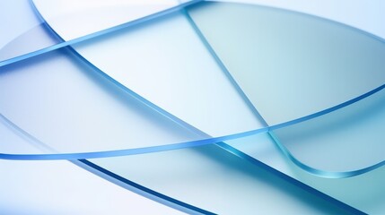 Poster - Close Up View of Three Transparent Glass Pieces Overlapping with Soft Blue Light Reflecting on Smooth Surface Curve glass with light illuminated