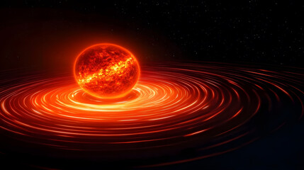 Poster - A bright, fiery sun surrounded by swirling energy patterns against a dark cosmic backdrop, illustrating the dynamics of solar activity